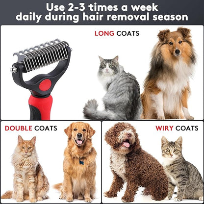 Tpotato Deshedding Dog Brush for Long Haired Dogs Cats,Undercoat Shedding Rake for Dematting Detangling Tangles Matted Fur and Knots,Metal Pet Comb,Professional Pet Grooming Supplies Tool Kit,Red