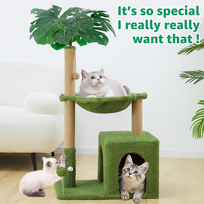 Woochpet Large Cat Tree for Indoor Cats, Multi-Functional Comfy Cat Bed - 48inch Tall Cat Tower with Scratching Post, Cozy Hammock for Kittens and Adults Cat, Cute Cando with Toy