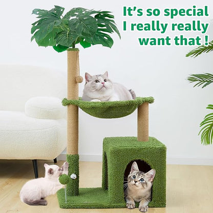 Woochpet Large Cat Tree for Indoor Cats, Multi-Functional Comfy Cat Bed - 48inch Tall Cat Tower with Scratching Post, Cozy Hammock for Kittens and Adults Cat, Cute Cando with Toy