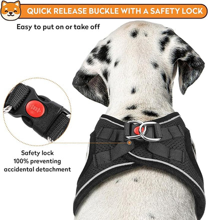 Dog Harness with Leash Set, No-Pull Step-in Reflective Pet Harness with 1 Leash Clips, Adjustable Soft Padded Easy Walk Dog Vest for Small Medium Large Dogs, Cats(Carbon Black, XSmall)