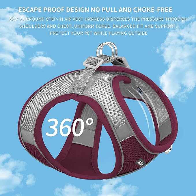 AIITLE Easy Walk Dog Harness and Leash Set - Christmas Pet Supply No Pull, Step in Adjustable Dog Harness with Padded Vest, No Choke Over, Easy to Put on Medium Dogs Burgundy L