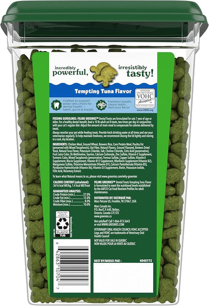 Greenies Feline Veterinarian-Recommended Adult Natural Dental Cat Treats, Tempting Tuna Flavor, 21 oz. Tub