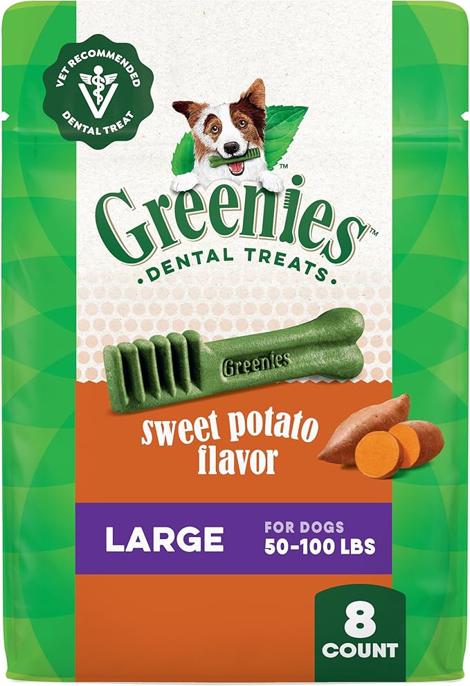 Greenies Large Dog Dental Treats, Sweet Potato Flavor, 12 oz. Pack (8 Treats)