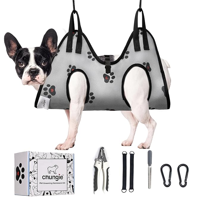 Dog Grooming Hammock for Dogs – Dog Restraint for Nail Trimming with Pet Nail Clipper – Dog Sling for Grooming, Dog Hammock for Nail Cutting & Grooming Harness (Legs Spacing:11-14”)/Max W:45lb)