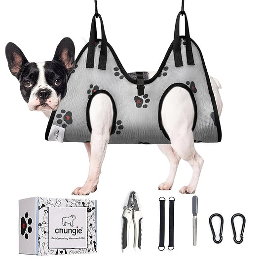 Dog Grooming Hammock for Dogs – Dog Restraint for Nail Trimming with Pet Nail Clipper – Dog Sling for Grooming, Dog Hammock for Nail Cutting & Grooming Harness (Legs Spacing:11-14”)/Max W:45lb)