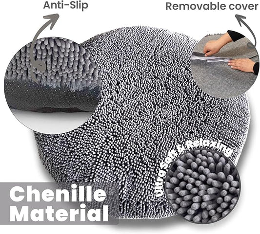 Muddy Mat® Cloud K-9 Bed for Dogs & Cats, Soft & Relaxing Round Dog Bed, Chenille Material, Removable Cover, Washable & Dryer Safe–Grey Large(40'x40')