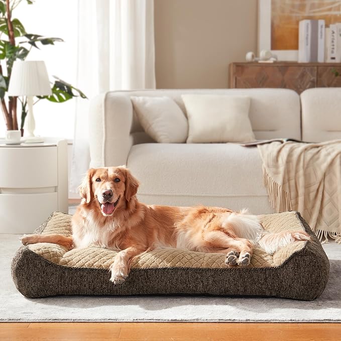 JOEJOY XL Orthopedic Dog Beds Large Sized Dog, Extra Thick Supportive Big Dogs Couch Bed with Sides, Ultra Soft Pet Bed Sofa for Large Dogs, Brown, 38''x28''