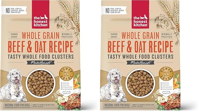 The Honest Kitchen Whole Food Clusters Whole Grain Beef & Oat Dry Dog Food, 1 lb Bag (Pack of 2)