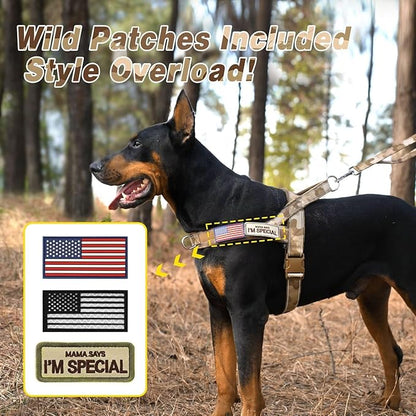 Forestpaw No Pull Dog Harness with Large Handle,Slip on Reflective Vest with Quick Release Buckle,Comfortable Flannel Lining for Medium Large Dogs Walking Training (Includes 3 Patches),Brown Camo M
