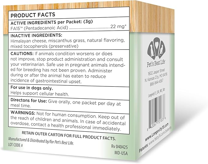 Yummy Combs Longevity15 – C15:0 – Fatty Acid Health Supplement for Dogs – Healthy Pet Supplies – for Medium Dogs, 3 Pack
