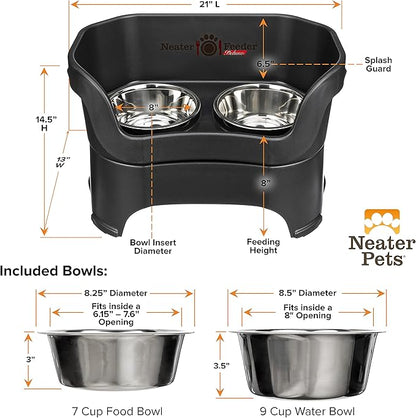 Neater Pet Brands Neater Feeder Deluxe Mess Proof Dog Bowls Elevated for Large Dogs Over 40 lbs, Made in USA, No Spill Raised Dog Food Bowl Stand Feeding Station, Food and Water Bowl Set, Black