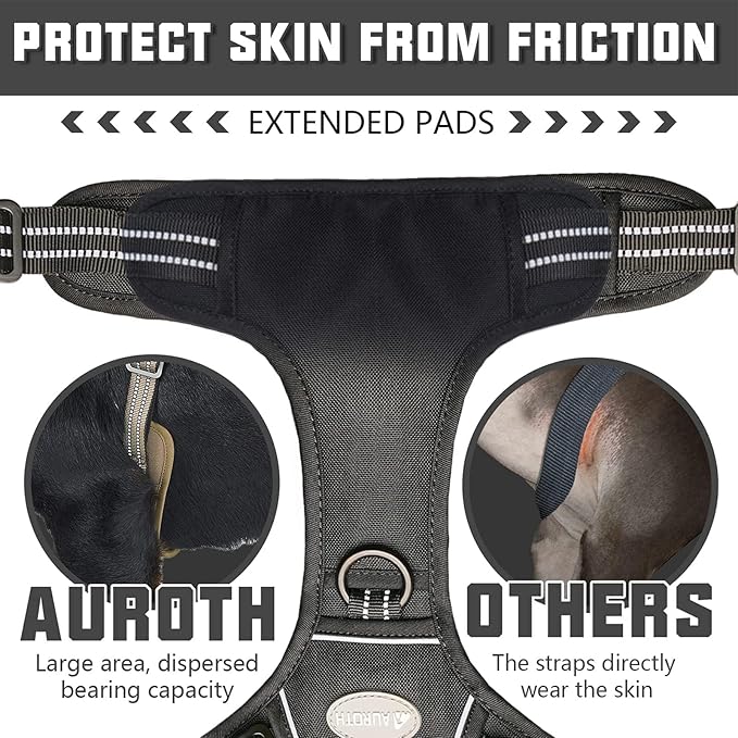 AUROTH Tactical Dog Harness for Large Dogs No Pull Adjustable Pet Harness Reflective K9 Working Training Easy Control Pet Vest Military Service Dog Harnesses Black XXL