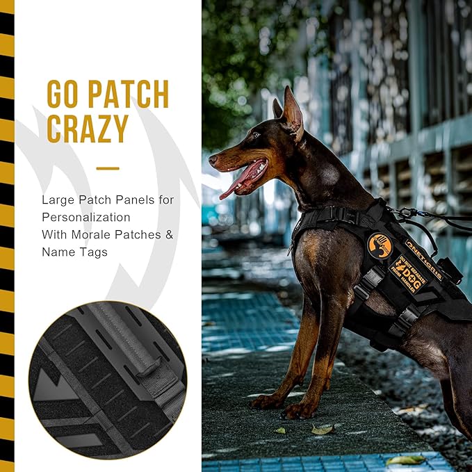 OneTigris X-Armor Tactical Dog Harness MOLLE Vest with Metal Buckles, No-Pull No-Escape No-Slippage Design for Medium, Large & Size XL Dogs -Black L