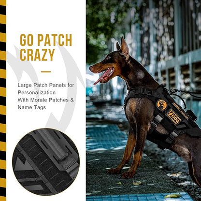 OneTigris X-Armor Tactical Dog Harness MOLLE Vest with Metal Buckles, No-Pull No-Escape No-Slippage Design for Medium, Large & Size XL Dogs -Black L
