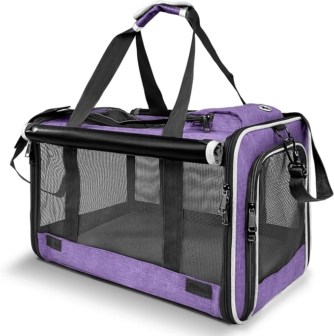 GAPZER Carrying Bag for Yorkie Dog Travel Kennel Ventilated Softside Pet Carrier Tiny Dog Crate for Teacup Poodle 12lb Large Kitty Transport Cage with Cover Chihuahua Supply Purple