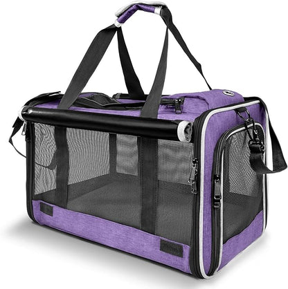 GAPZER Carrying Bag for Yorkie Dog Travel Kennel Ventilated Softside Pet Carrier Tiny Dog Crate for Teacup Poodle 12lb Large Kitty Transport Cage with Cover Chihuahua Supply Purple