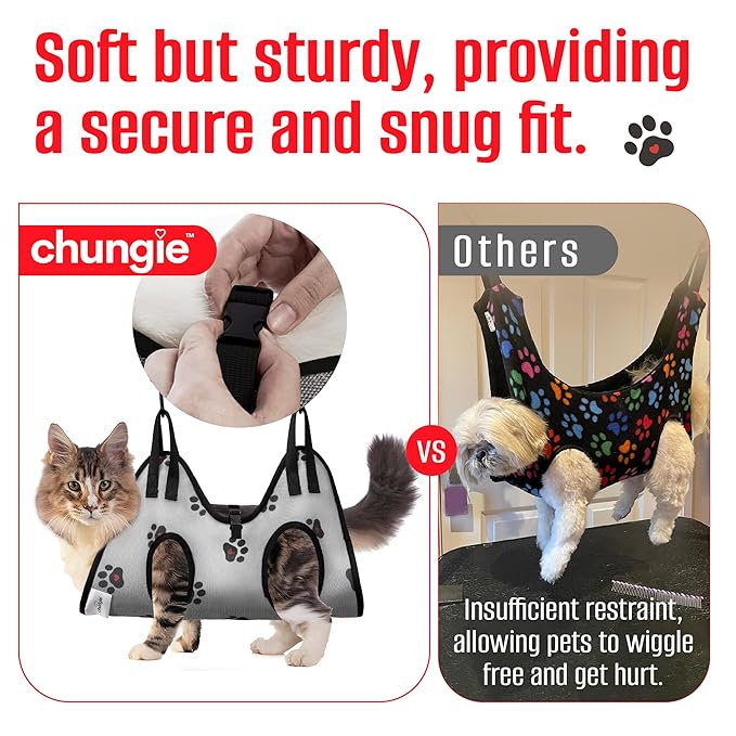 Chungie Cat Grooming Hammock for Cats – Cat Restraint for Nail Trimming with Pet Nail Clipper – Cat Sling for Grooming, Pet Hammock for Nail Cutting & Grooming Harness(Legs Spacing:6-9”/ Max W:20lb)