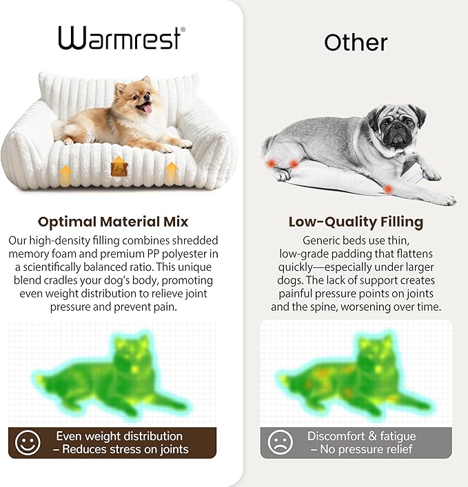 Warmrest Cat Couch for Pets, Cute Small Dog Couch Bed with Cozy Soft Faux Rabbit Fur for Small Dogs, Fuzzy Dog Couch for Indoor Cats, Supportive Pet Sofa with Removable Washable Cover, Cream, 30"