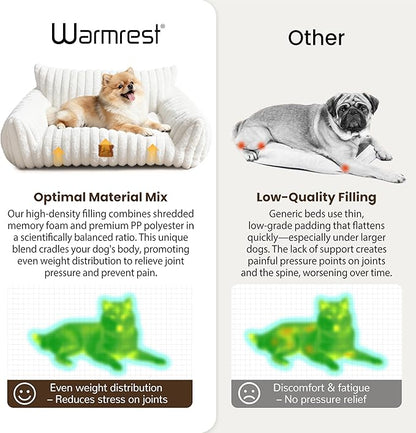 Warmrest Cat Couch for Pets, Cute Small Dog Couch Bed with Cozy Soft Faux Rabbit Fur for Small Dogs, Fuzzy Dog Couch for Indoor Cats, Supportive Pet Sofa with Removable Washable Cover, Cream, 30"