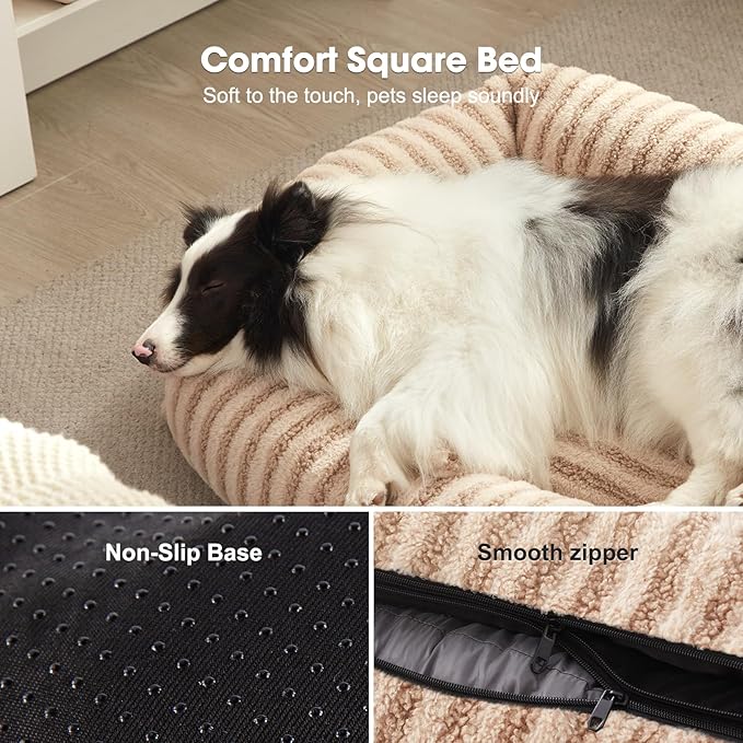MIXJOY Dog Beds for Small Dogs Cats, Washable Dog Bed with Removable Cover, Soft Calming Cat Bed for Indoor Cats, Rectangle Pet Sofa Bed for Puppy Kitty, Anti-Slip Bottom,20"x19"x6", Beige