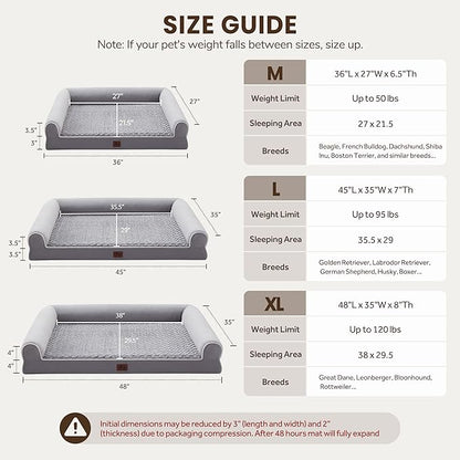 Warmrest Large Dog Beds Large Sized Dogs 48x35x8 Inch, Orthopedic XXL XL Dog Bed for Medium Size Dogs, Big Waterproof Couch Sofa with Removable Washable Cover for Pet, Light Grey