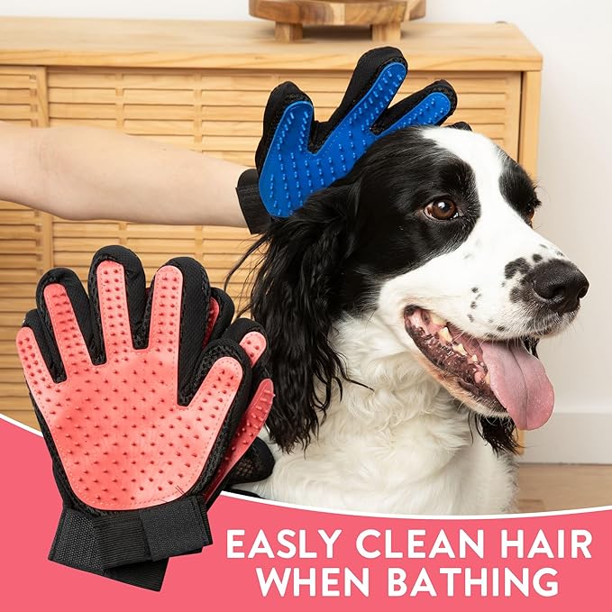 Pet Grooming Gloves – 1 Pair – Deshedding & Bath Massage Mitts for Dogs & Cats – Choose from 5 Colors – Adjustable, Reusable & Easy to Clean (Pink)