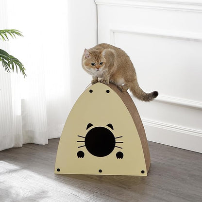 THE LICKER STORE CSR1006A Koko 19" Modern Cardboard Triangle Cat Cave Scratcher with Catnip, Almond