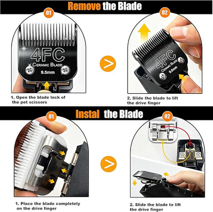 Dog Grooming Clipper Blades Replacement Compatible with Andis Dog Clippers,Most OsterA5, Wahl KM Series Pet Clippers (Black(4FC))