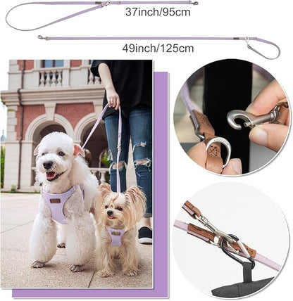 Puppytie No Pull Small Dog Harness with Multifunction Dog Leash,Lightweight Soft Adjustable No Choke Escape Proof Pet Harness Vest Pet Harness Vest,Light Purple,S