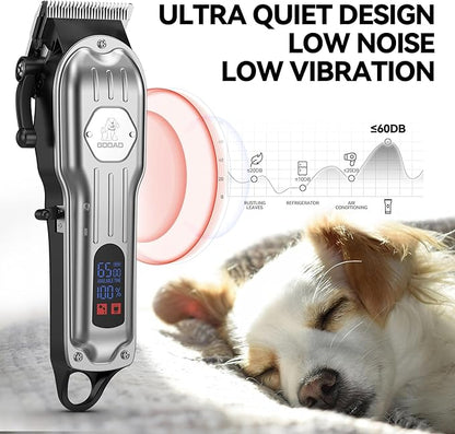 Dog Grooming Kit for Heavy Thick Hair&Coats,Low Noise Dog Hair Trimmer,Rechargeable Cordless Pet Shaver with Stainless Steel Blade, Dog Clippers for Grooming for Small Large Dogs Pets (Sliver)