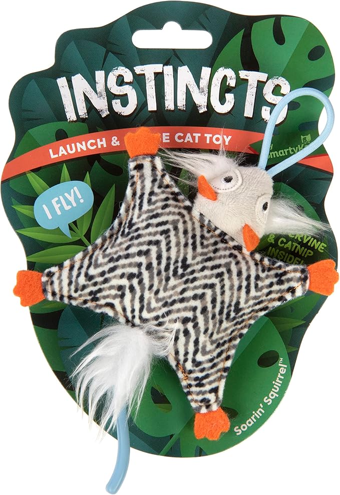 Instincts by SmartyKat HappyNip Soarin' Squirrel Crinkle Launcher Plush Interactive Cat Toy, Contains Catnip & Silvervine - Multicolor, One Size