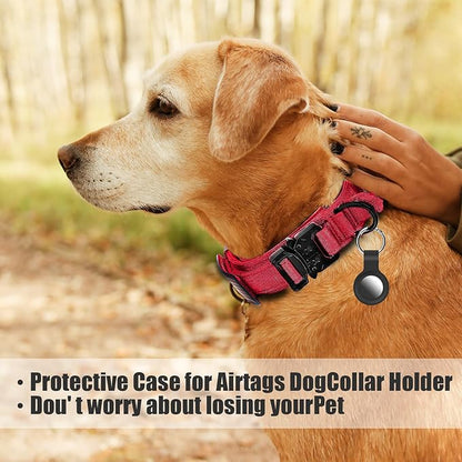 Tactical Military Dog Collar - Adjustable Nylon, Heavy Duty Metal Buckle With Handle for Training, With Patches (Red, M)