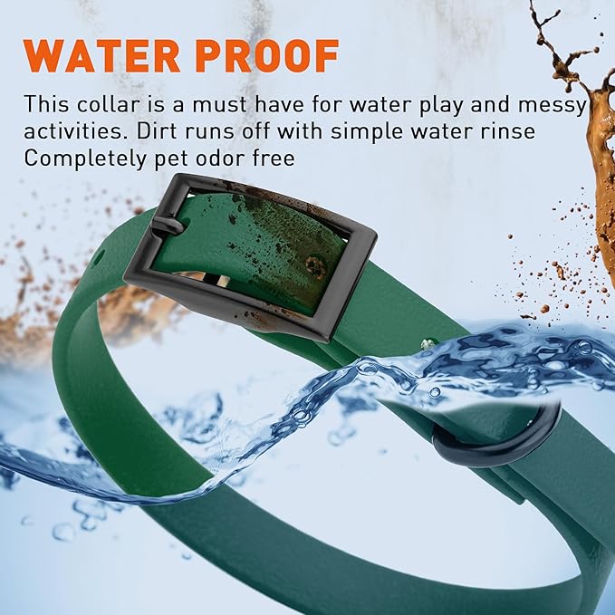 Dogline Biothane Waterproof Dog Collar Strong Coated Nylon Webbing with Black Hardware Odor- Proof for Easy Care Easy to Clean High Performance Fits Small Medium or Large Dogs, Hunter Green