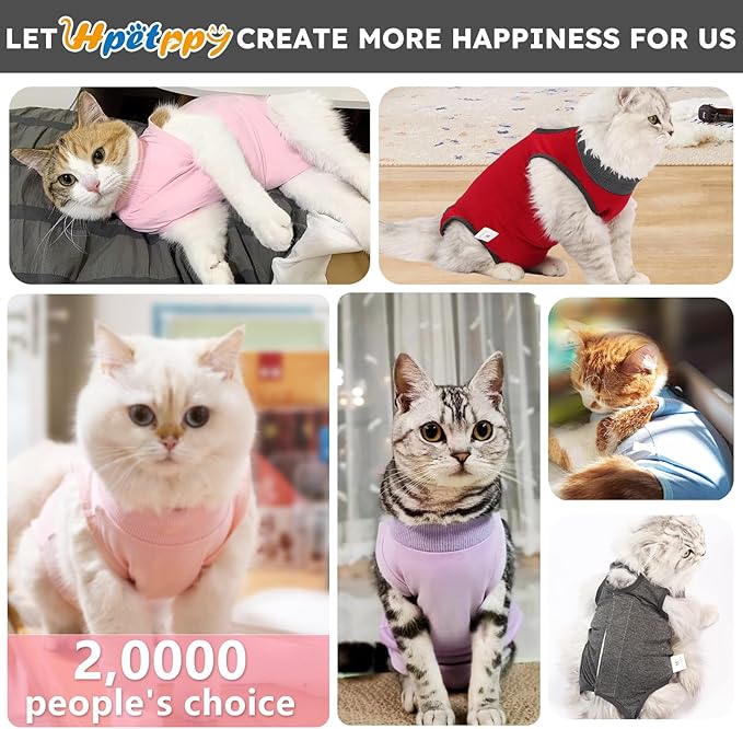 Hpetppy Cat Recovery Suit for Spay Abdominal Wounds, Kitten Onesie Bodysuit for Cats After Surgery, Cat Surgery Recovery Suit Female Cone of Shame Alternative for Cats Anti Licking (Dark Grey M)