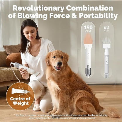 Jellyfish Handheld Dog Dryer - 1.21lb Lightweight, 2 Speeds, 4 Temp, Portable High Velocity Blow Dryer for Travel & Home