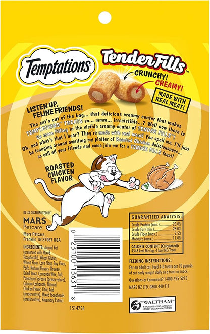Temptations Tender Fills Crunchy and Soft Adult Cat Treats, Roasted Chicken Flavor, 2.1 oz. Pouch (Pack of 12)