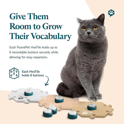 FluentPet Speak Up Get Started Kit with Clearer Upward-Facing Sound - 6 Recordable Buttons for Dogs & 3 Beige HexTiles | Dog & Cat Communication Buttons Set | with Batteries