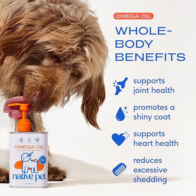 Native Pet Dog Vitamins & Supplements - 11-in-1 Vitamin Powder for Dog Food Topper (60 Scoops) & Omega 3 Fish Oil for Dogs & Cats - Promotes Healthy Skin, Shiny Coat, & Strong Joints (8 Oz)