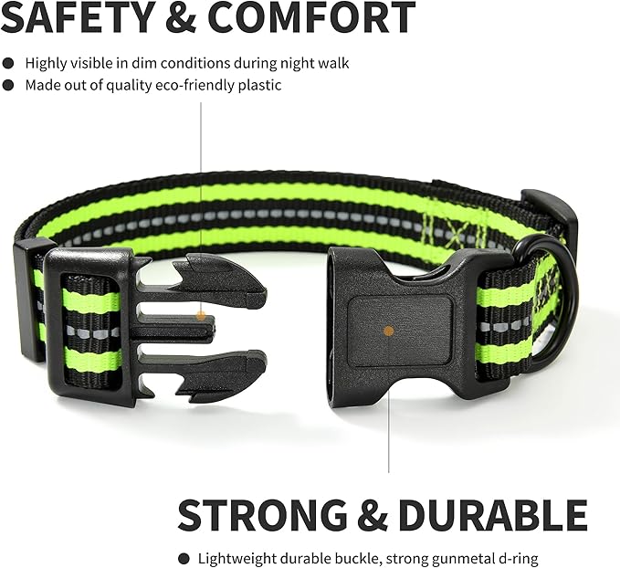 Mile High Life Reflective Dog Collar | Nylon Pet Collars wiith Buckle | Light Weight Puppy Collars | Lime Green Dog Collars for Medium Dogs (Lime Green, M)
