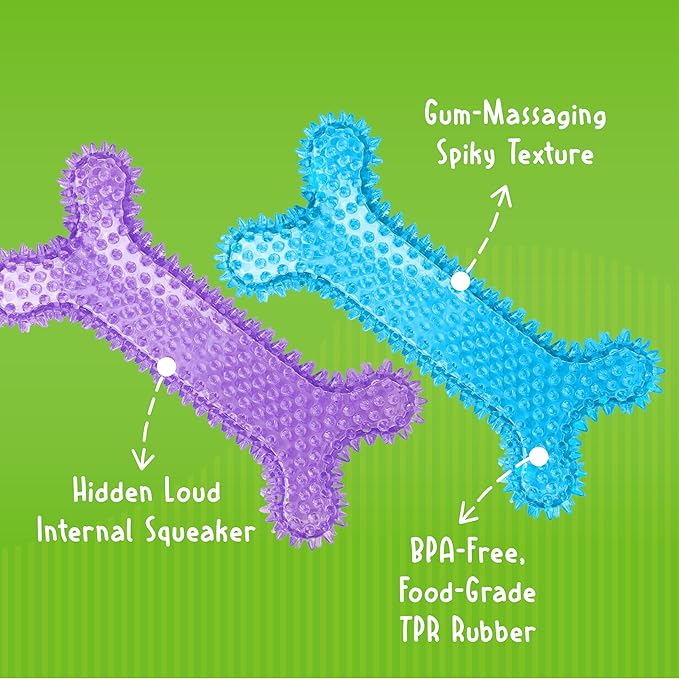 Gnawsome Dog Toys - Mega Squeaker Bone - Dental & Gum Wellness - Stimulating Fun - Hidden Squeaker - Durable for Heavy Chewers - 100% BPA-Free - Assorted Colors