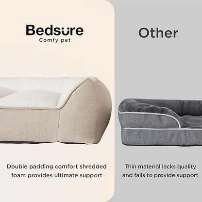 Bedsure XL Orthopedic Dog Beds Large Sized Dog - Extra Thick Supportive Dogs Couch with Waterproof Washable Cover, Extra Large Comfort Pet Bed Sofa with Soft Plush Sherpa and Nonskid Bottom, Beige