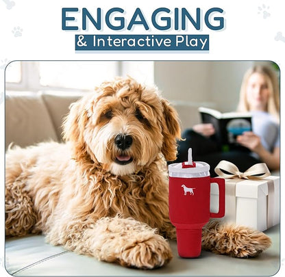 Pup Cup Tumbler Dog Toy – Cute Girl Dog Toy, Valentines & Birthday Gift, Interactive Squeaker, Fun Puppy Present (Ruby Red)
