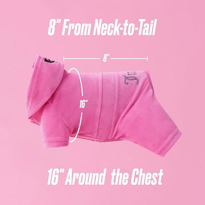 Juicy Couture Hooded Pet Juicy Bling Velour Tracksuit Chest 16 inches for Small Dogs and Cats - Hot Pink - XS/S