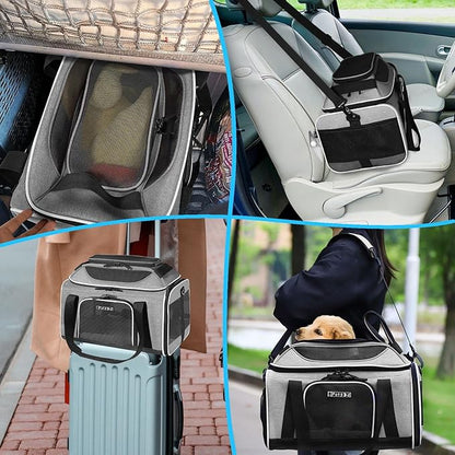 Petskd Top-Expandable Pet Carrier 17x12x8.5 Inches JetBlue Allegiant Spirit Airline Approved, Soft-Sided Carrier for Small Cats and Dogs with Locking Safety Zippers and Anti-Scratch Mesh(Grey)