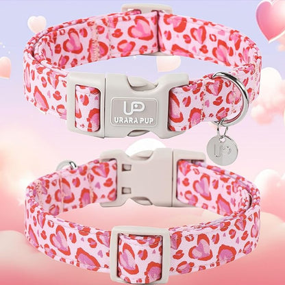 UP URARA PUP Valentine’s Day Dog Collar, Pink Heart Dog Collar with Quick Release, Valentine’s Day Gift Pet Collar for Puppy Girl Boy Dogs, Wedding Dog Collar