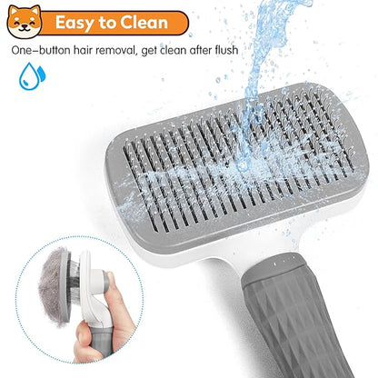 PWOD Dog & Cat Brush, Self Cleaning Slicker Brush for Pets, Upgraded Dog Brush for Shedding Massaging and Grooming, Removes Loose Undercoat & Portable Comb for Long Short Haired Dogs(Gray)