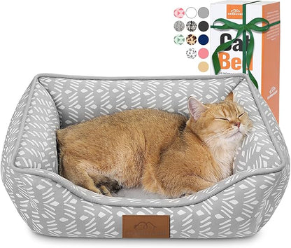 Rectangle Cat Dog Bed for Large Medium Small Pets Indoor Outdoor Machine Washable Sleeping Sofa Non-Slip Bottom Soft Puppy Bed Durable Orthopedic Calming Pet Cuddler (Small, Grey Pattern)
