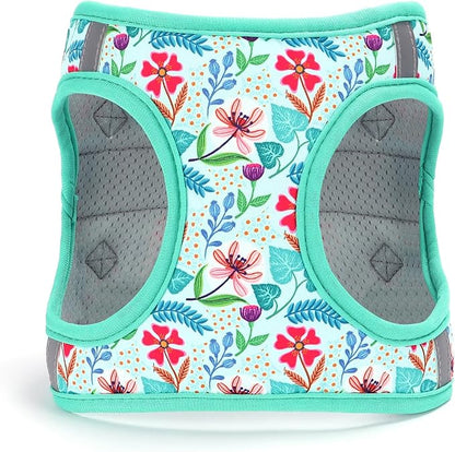 Moonpet Step in Dog Harness Leash Set- All Weather Reflective No-Pull Floral Pattern Padded Mesh Vest Harness for Cats Puppy Extra-Small Small Medium Large Dogs - Verdure Flower - XXS