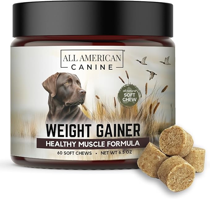 Dog Weight Gainer Chews – High Calorie Dog Food Supplement for Rapid Weight Gain, Mass, and Recovery – Appetite Stimulant – 60 Chews