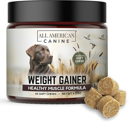 Dog Weight Gainer Chews – High Calorie Dog Food Supplement for Rapid Weight Gain, Mass, and Recovery – Appetite Stimulant – 60 Chews